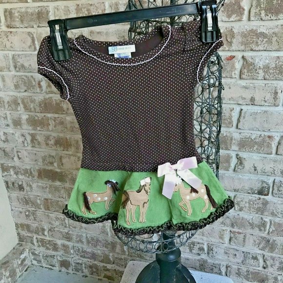 Bonnie Jean Other - Bonnie Jean Horse Dress 2/2T Toddler 1 piece Green Brown Pink Bow Pony L…